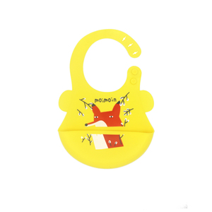红色狐狸图案儿童吃饭硅胶围兜 纯黄色硅胶厨具工厂可定制图案颜色logo