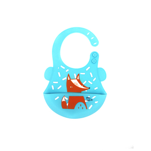 红色狐狸图案儿童吃饭围兜 纯青色硅胶厨具工厂可定制图案颜色logo
